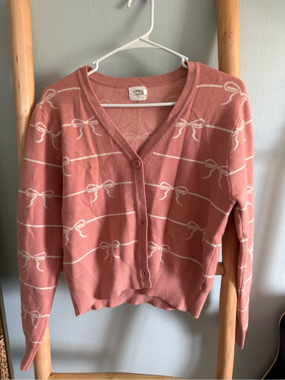 Madewell Rose-Pink Bow Stripe V-Neck Cardigan